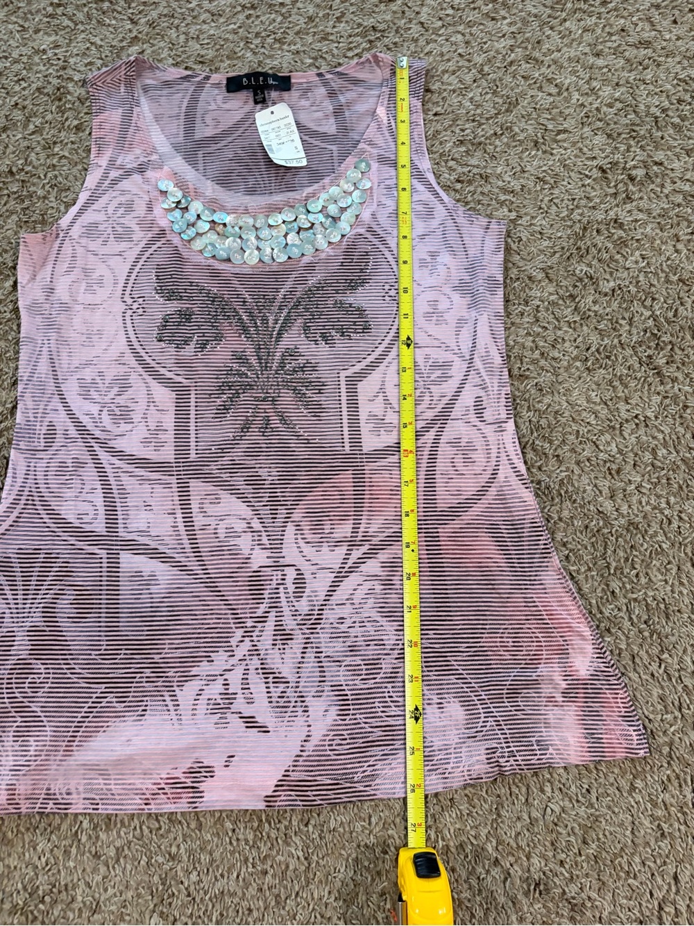 NWT Women’s B.L.E.U Women's Faux Abalone Beaded Boho Beachy Tank Top Size Small - Picture 5 of 8